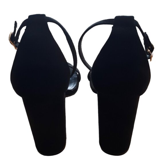 Lulus Taylor Faux Suede Strappy Black Chunky Platform Heels Size 8 - Picture 5 of 9